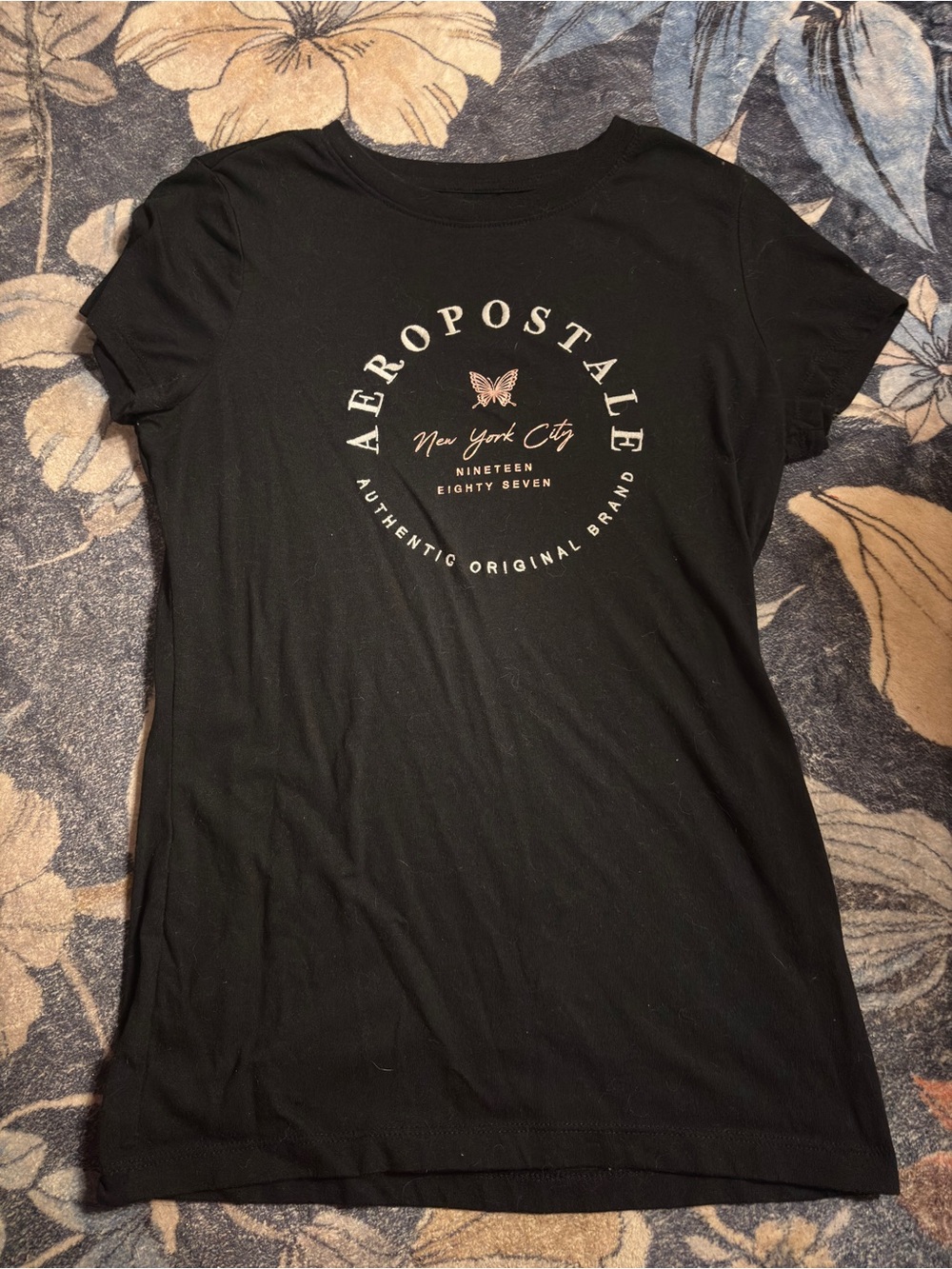 Aeropostale Black Short-Sleeve Tee with Butterfly Graphic
